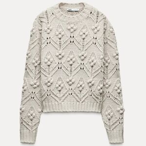 Zara Cable Knit Sweater With Pompoms Size Small